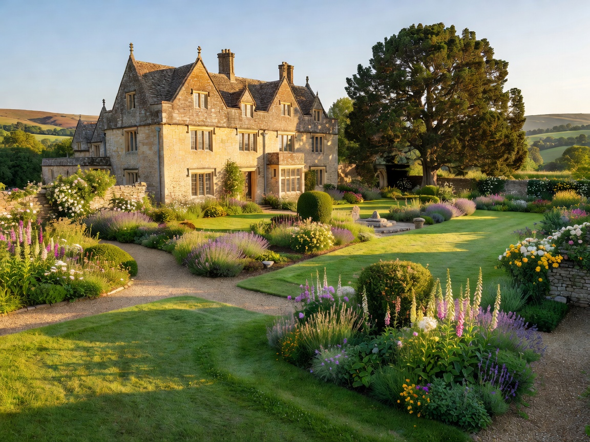 Cotswolds stone cottage boutique hotel with lavender flower pathways