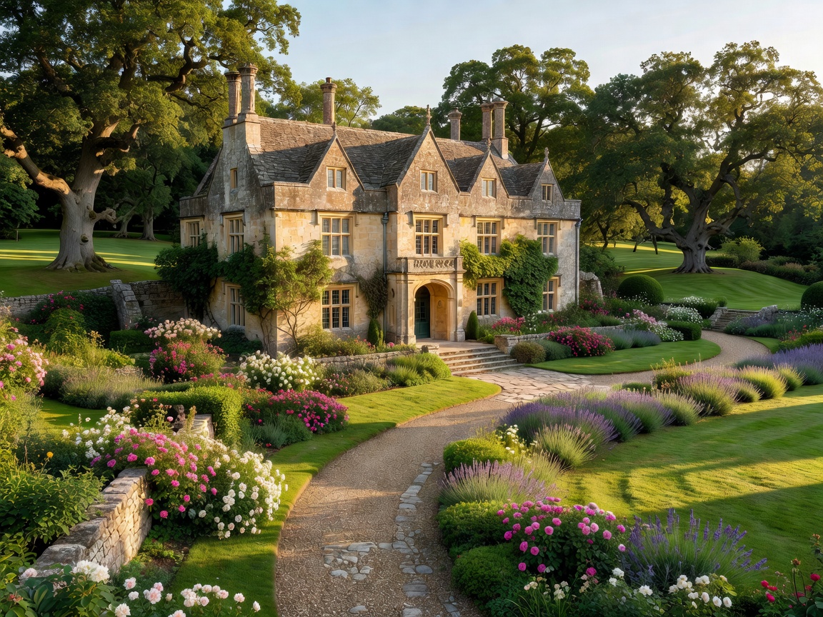 Historic luxury country manor estate in the Cotswolds surrounded by lush gardens