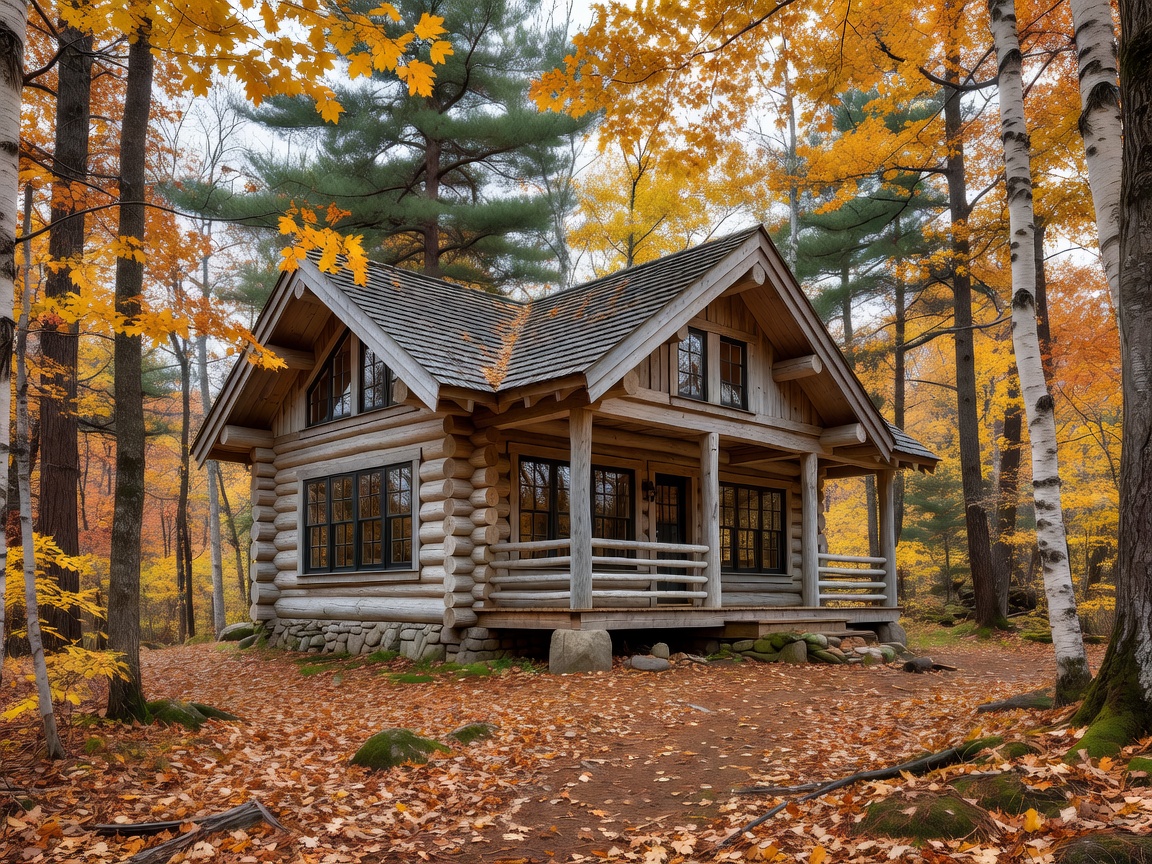 Minimalist timber cabin retreat nestled in Hudson Valley autumn trees