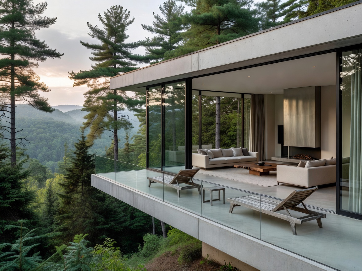 Serene modern design sanctuary overlooking Hudson Valley pine forests